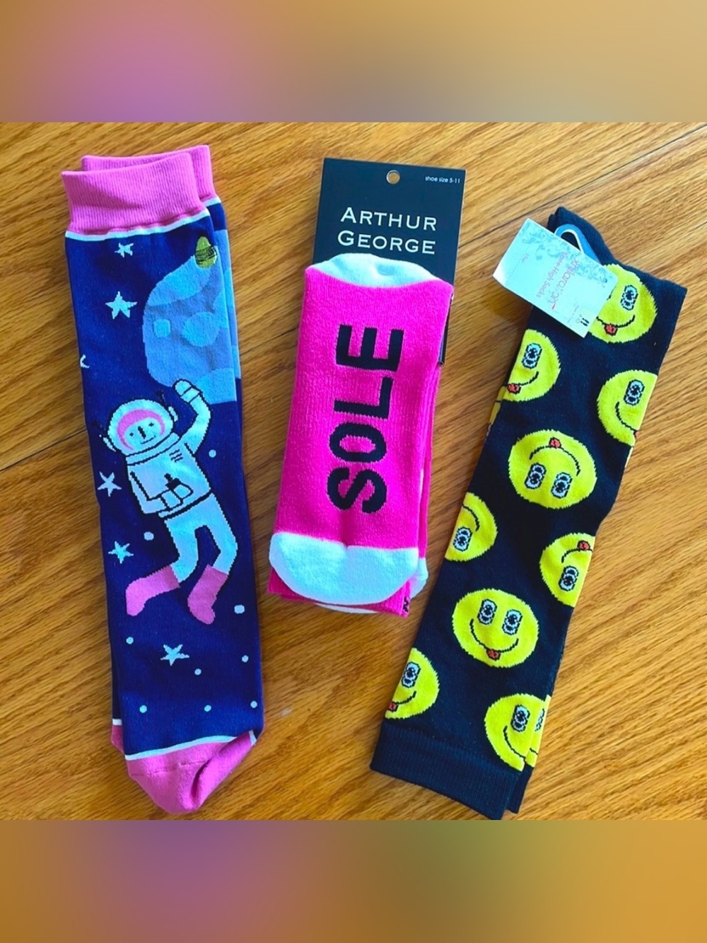NEW Crazy socks- 3 pair - Smiley Face, Bad Astronaut, Sole Mate